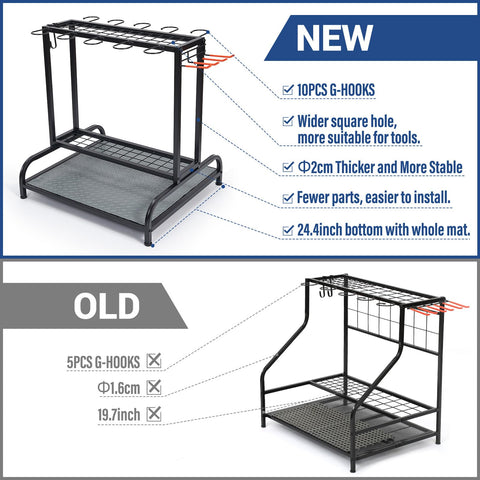 Kingarage rack features height-adjustable feet and protective rubber mat