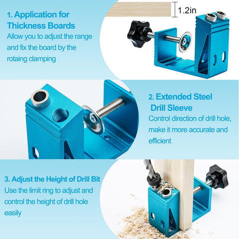 Angle guide demonstrates 15° drilling precision for hidden fasteners.