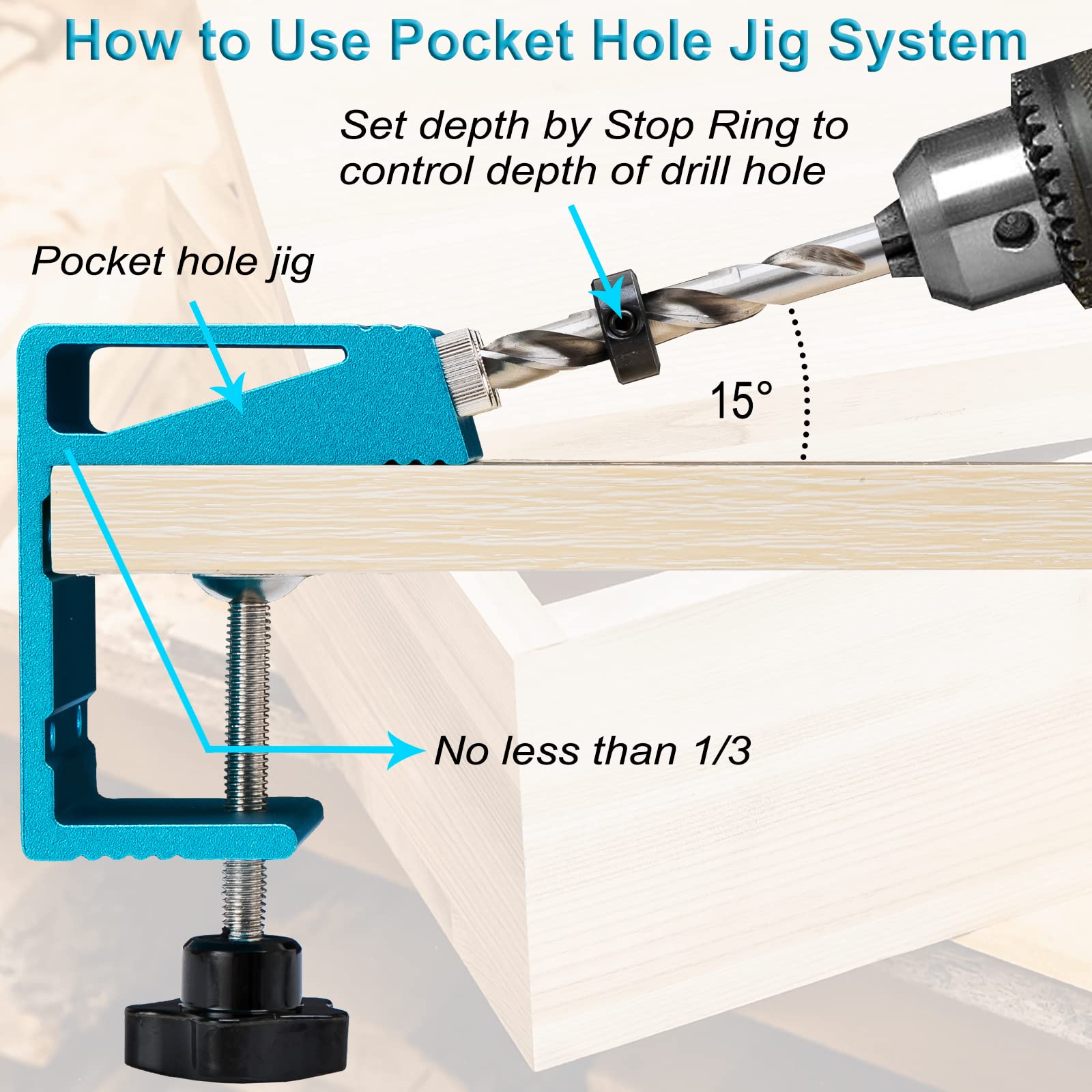 KingBaas pocket hole jig steel stop collar for precise depth control.