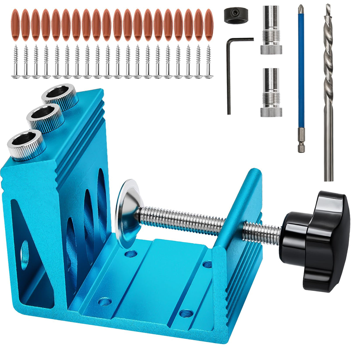 KingBaas pocket hole jig with clamp enables precise, hidden-screw joints in wood.