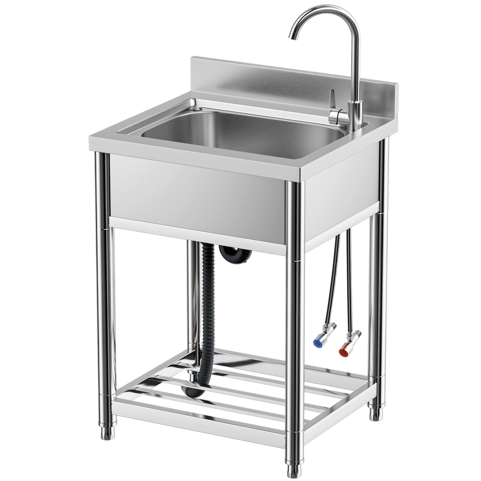 KINGBO free-standing sink front view with single bowl and easy-to-clean stainless finish.