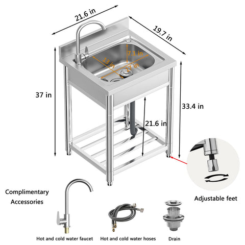 KINGBO sink with storage shelves keeps cleaning supplies organized.