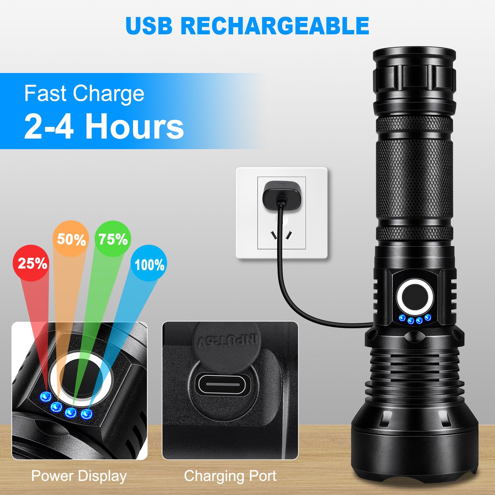 KINGCAESAR flashlight head adjusts for narrow spot or wide flood beams