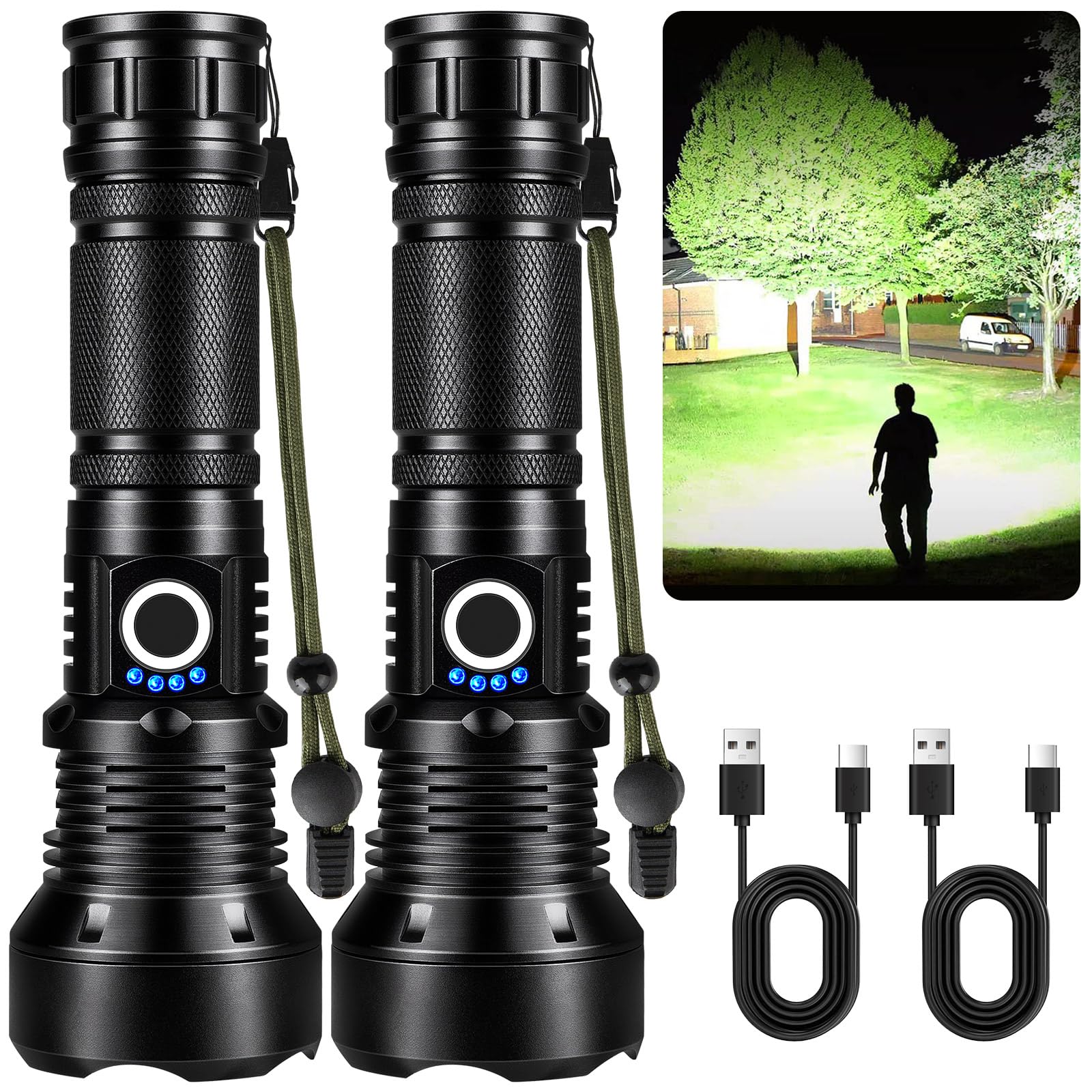 KINGCAESAR flashlight front view delivering 90,000 lumens for broad outdoor illumination