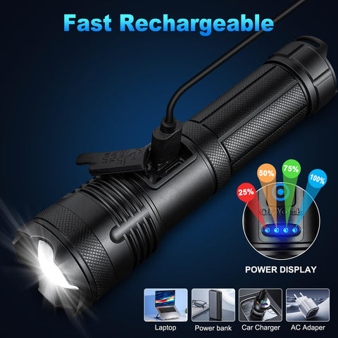KINGCAESAR seven-mode flashlight covers high, low, red, and strobe