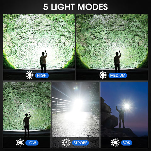 KINGCAESAR flashlights showing five modes for versatile lighting in various situations
