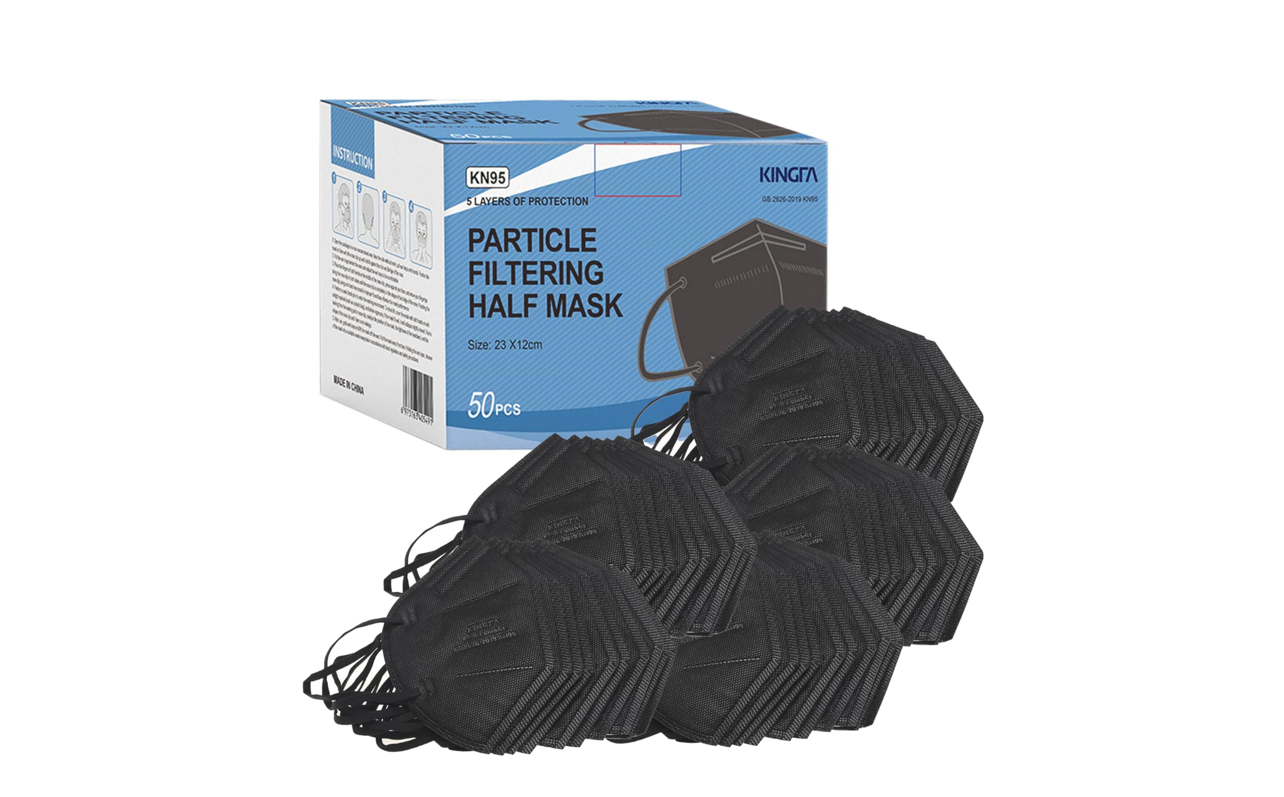 Kingfa KN95 face mask 50-pack in retail box for convenient daily protection
