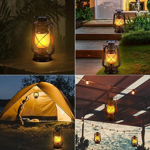 KINGLEAD lantern with hanging hook offers flexible placement along paths.