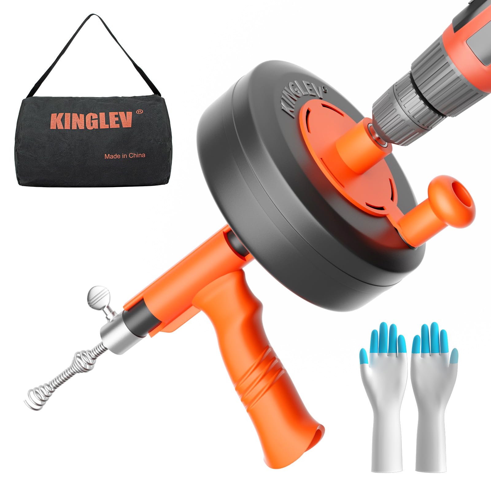 Kinglev drain snake 25ft front view for rapid drain unclogging.