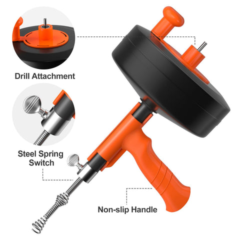 Durable KINGLEV steel drum housing for long-lasting drain clearing performance.