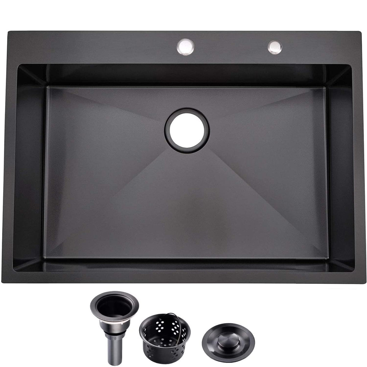 Kingo Home drop-in sink front view in black with a durable gunmetal finish for modern kitchens