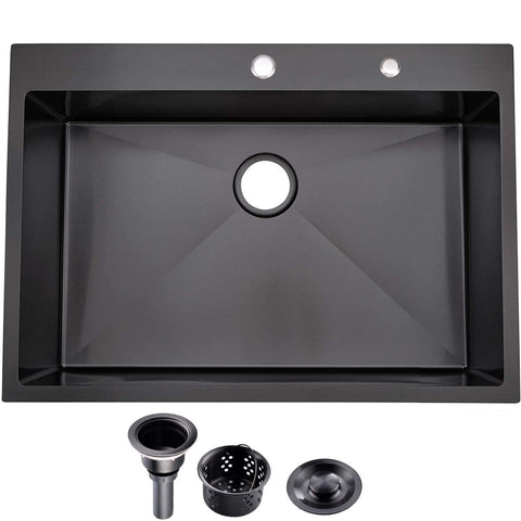 Kingo Home drop-in sink front view in black with a durable gunmetal finish for modern kitchens