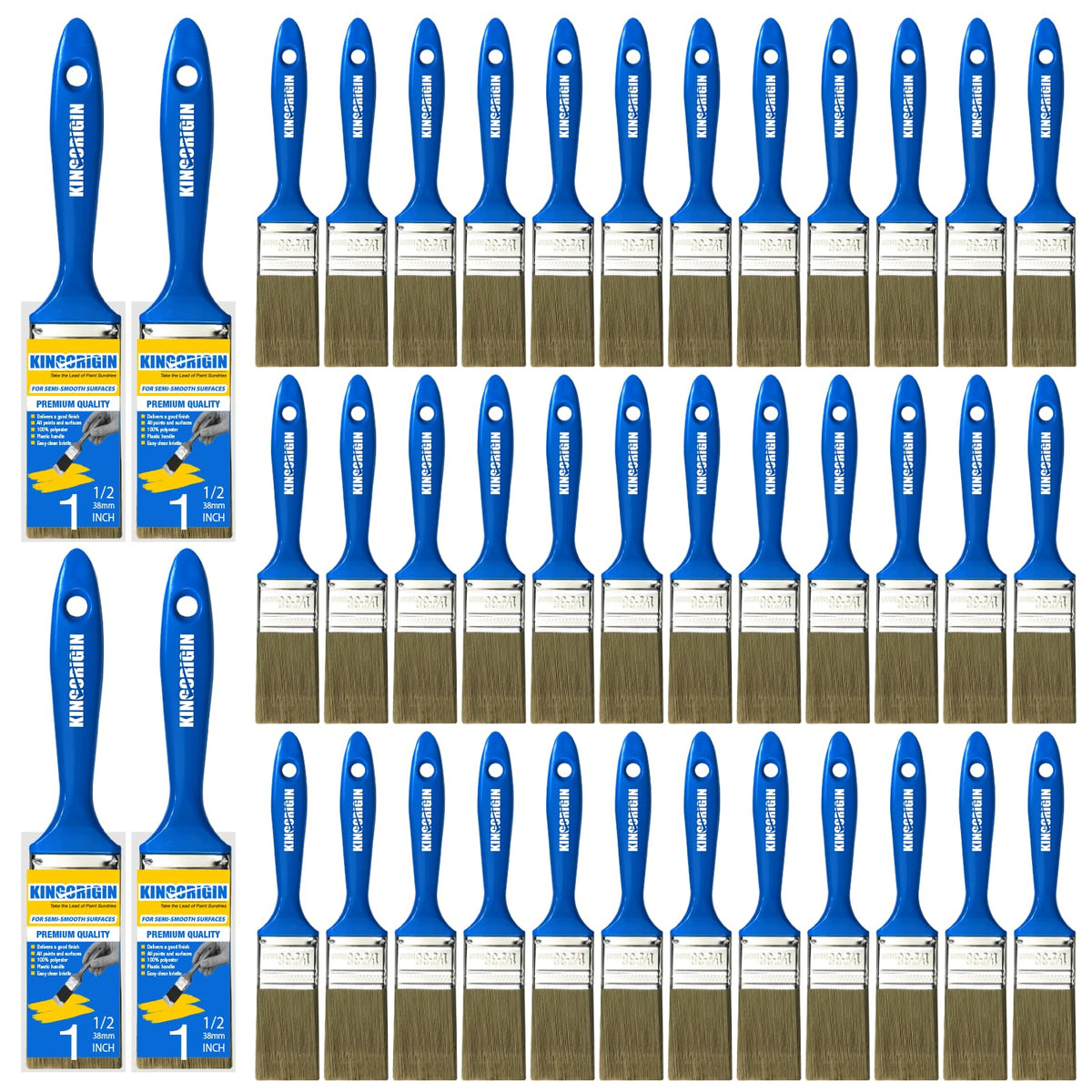 KingOrigin 1.5-inch flat brush set for smooth, even coverage on walls and furniture
