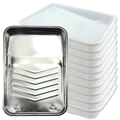 KingOrigin 9-inch metal paint tray ready for mess-free painting with liners.