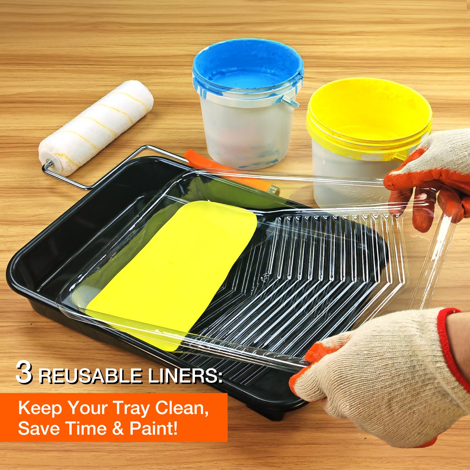 KingOrigin paint tray with liners simplifies cleanup.