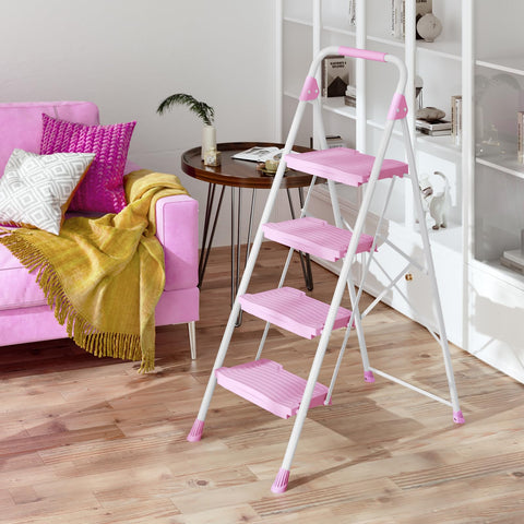 KINGRACK pink ladder neatly stored in garage