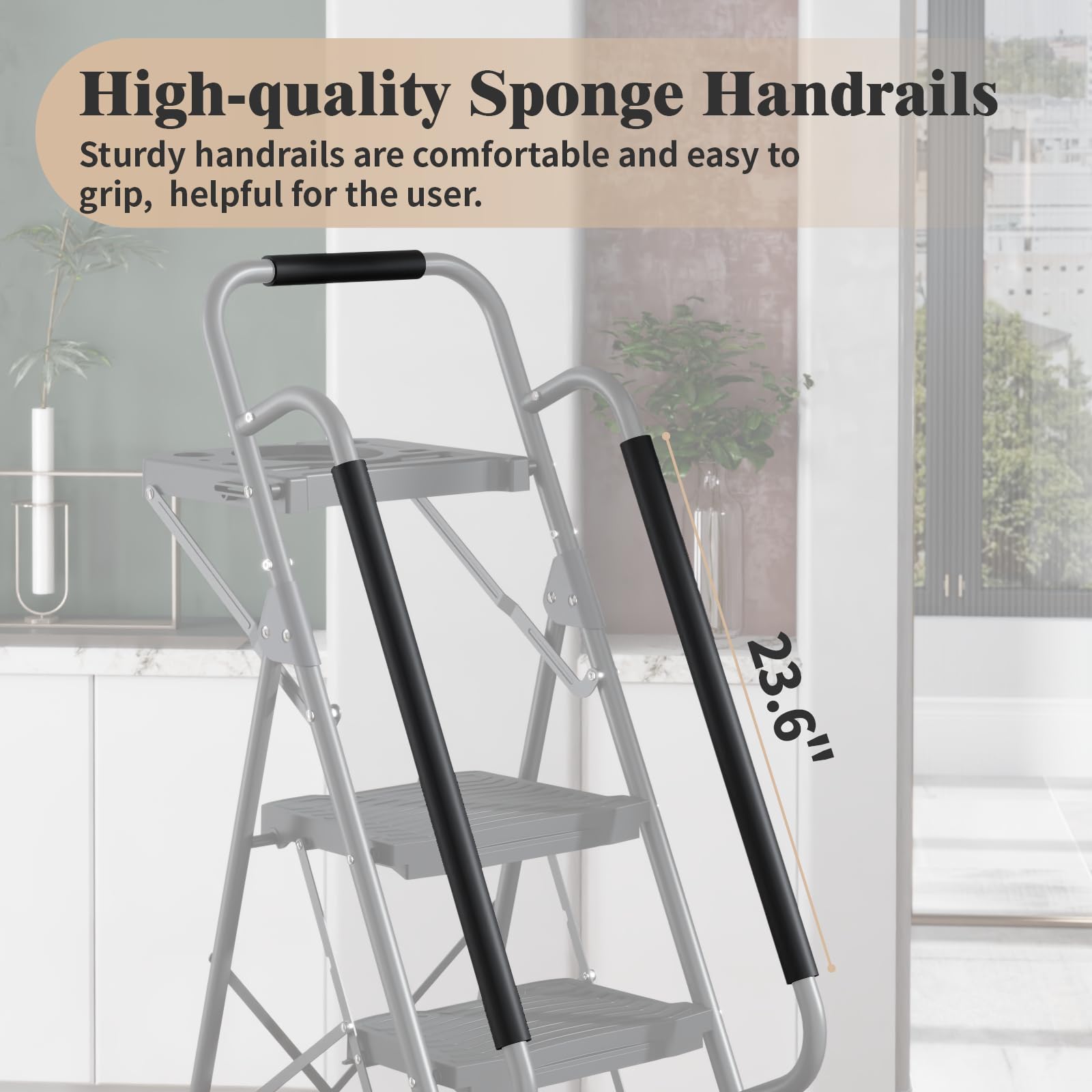 Kingrack 5-step ladder foam handrails for comfortable grip.