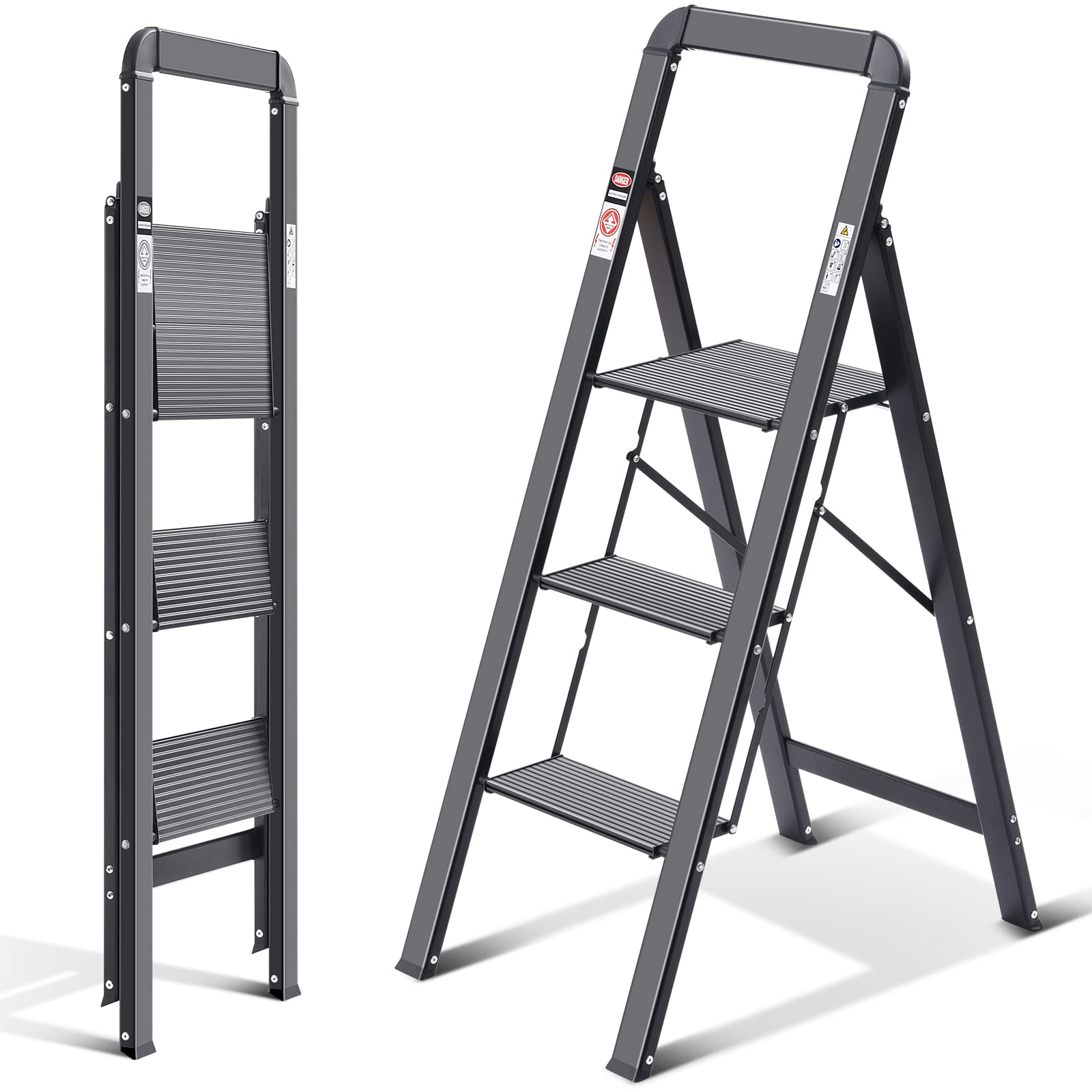 KINGRACK aluminium 3-step ladder in kitchen use, sturdy and compact