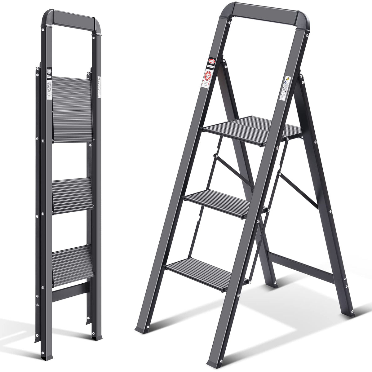 KINGRACK aluminium 3-step ladder in kitchen use, sturdy and compact