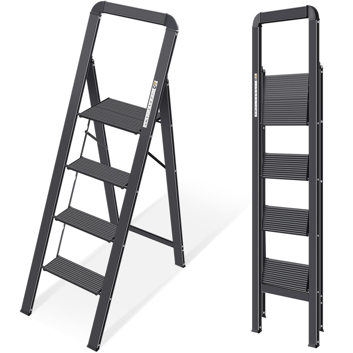 KINGRACK aluminium 4-step ladder folded for compact storage in tight spaces.