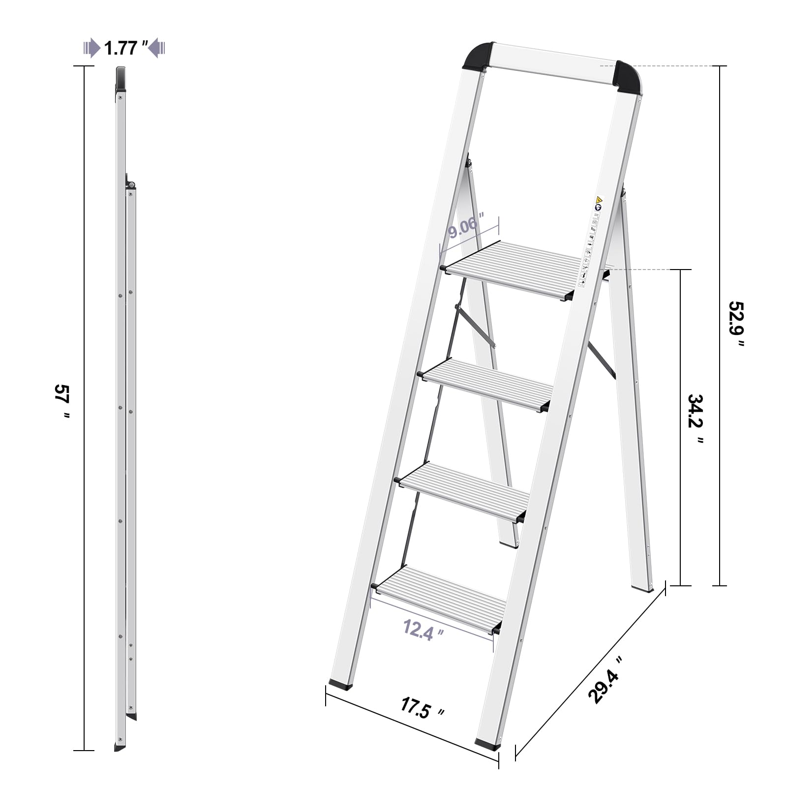 KINGRACK 4-step ladder handrail close-up; comfortable grip during tasks
