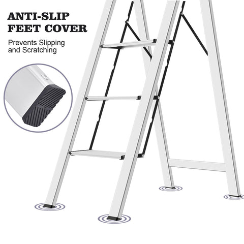 KINGRACK 4-step ladder side view; sturdy cross-frame stability