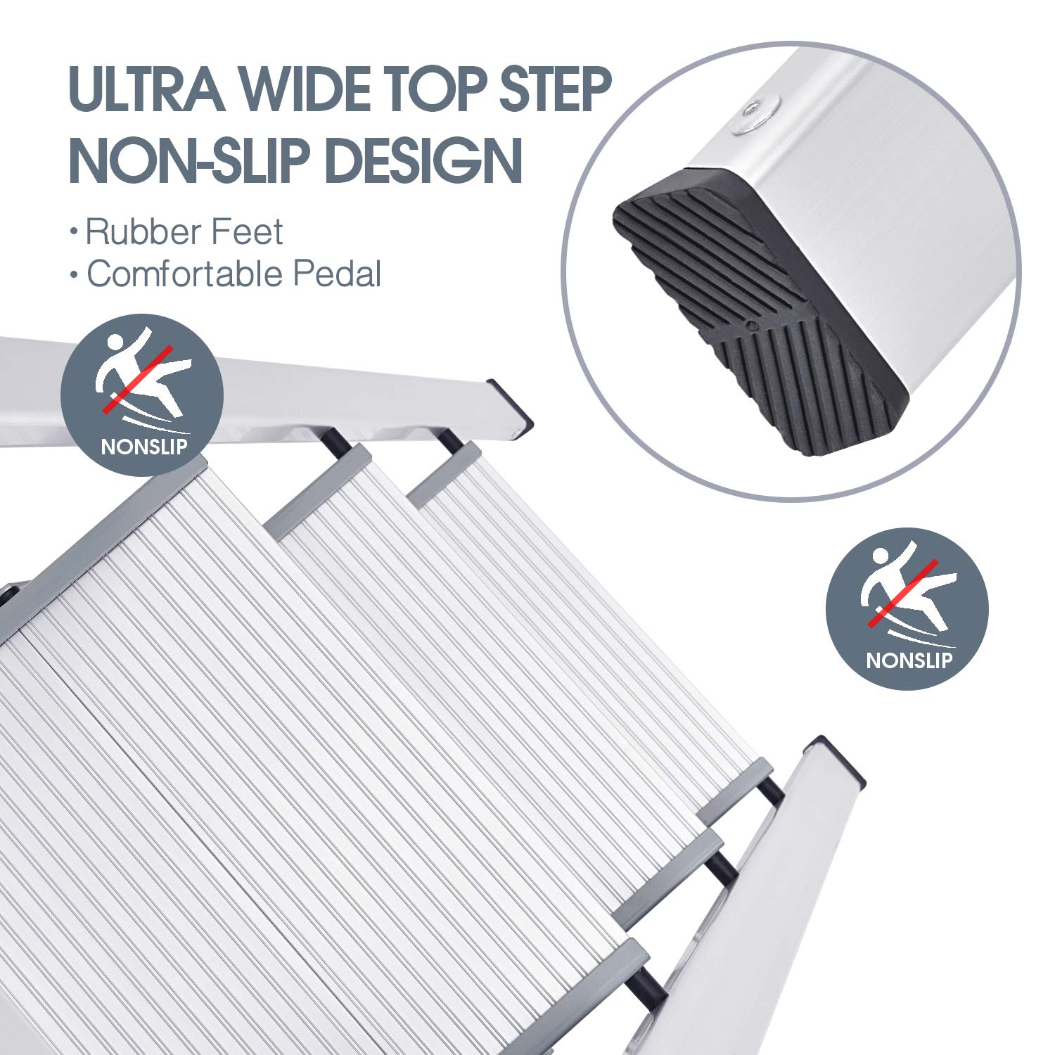 KINGRACK anti-slip tread close-up emphasizes safe footing on each step.