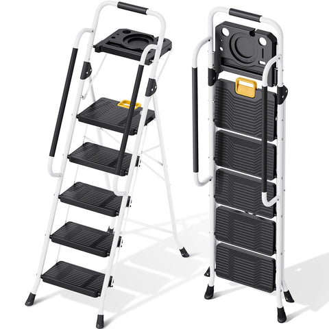 KINGRACK folding 5-step ladder with safety lock, ready for high reach tasks