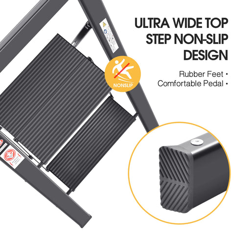 KINGRACK folding ladder folds to 4 cm thickness for easy storage.
