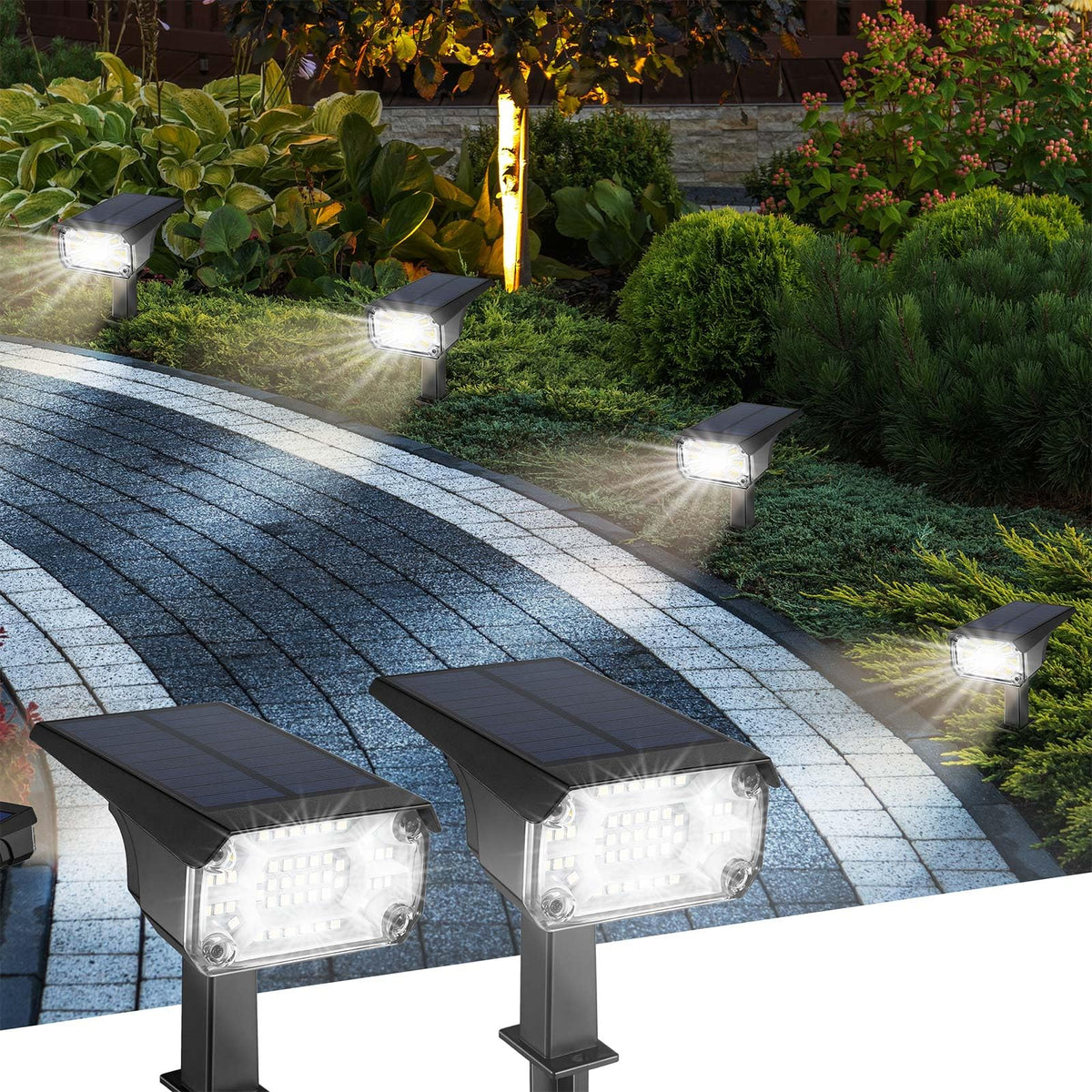 Kingsyard solar lights front view, robust IP68 build for all-weather garden lighting.