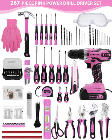 KingTool 21V pink drill driver with versatile speed settings.