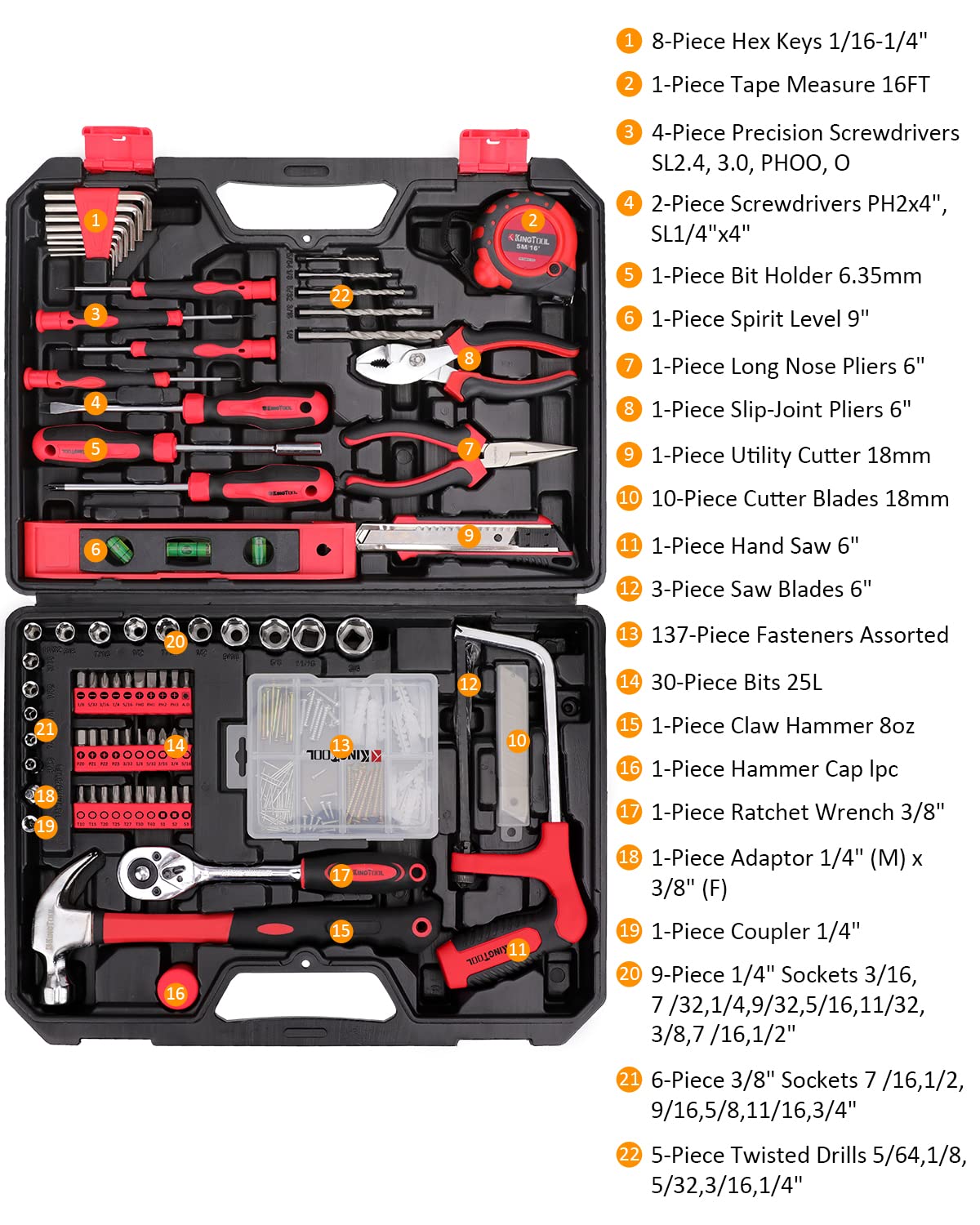 KingTool 226-piece set with wrenches for versatile home projects.