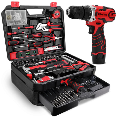 KingTool 276-piece tool set cordless drill in action for DIY projects.