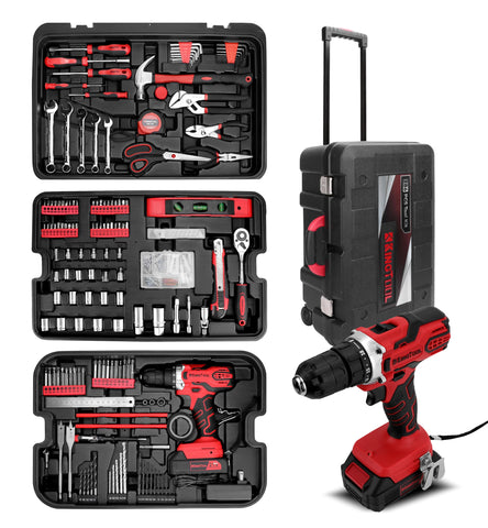 KingTool 286-piece tool kit shown with rolling toolbox for easy transport.