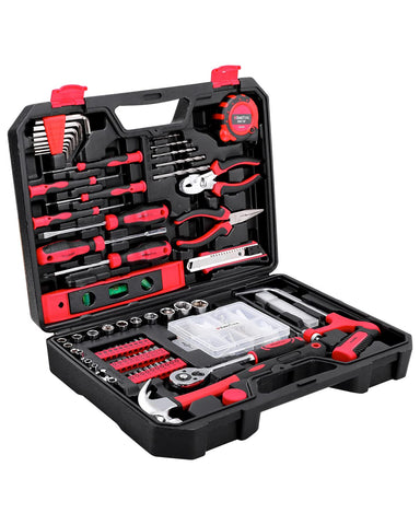 KingTool home repair tool kit with toolbox inside, organized storage.