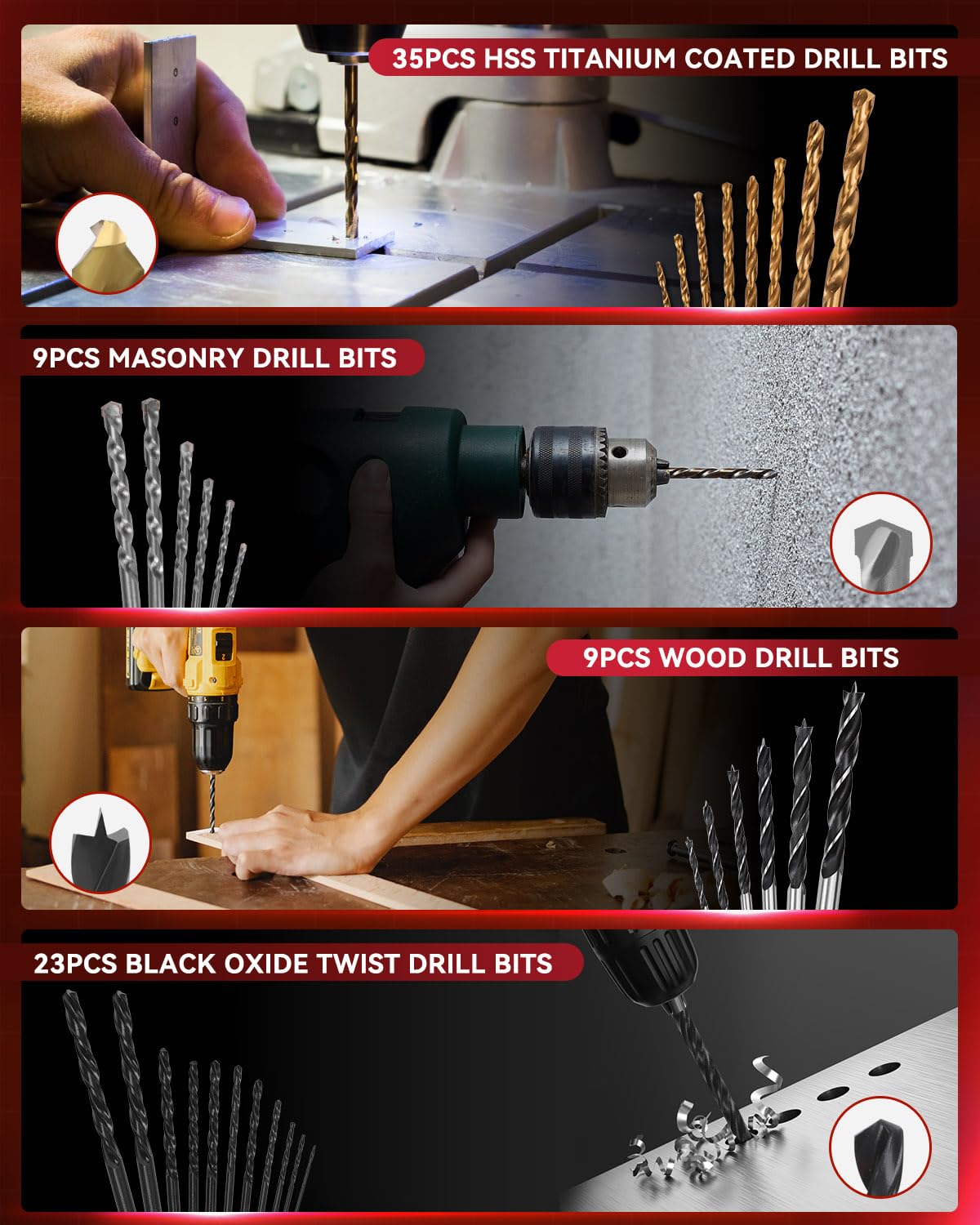 KingTool HSS masonry wood drill bits for versatile drilling projects.