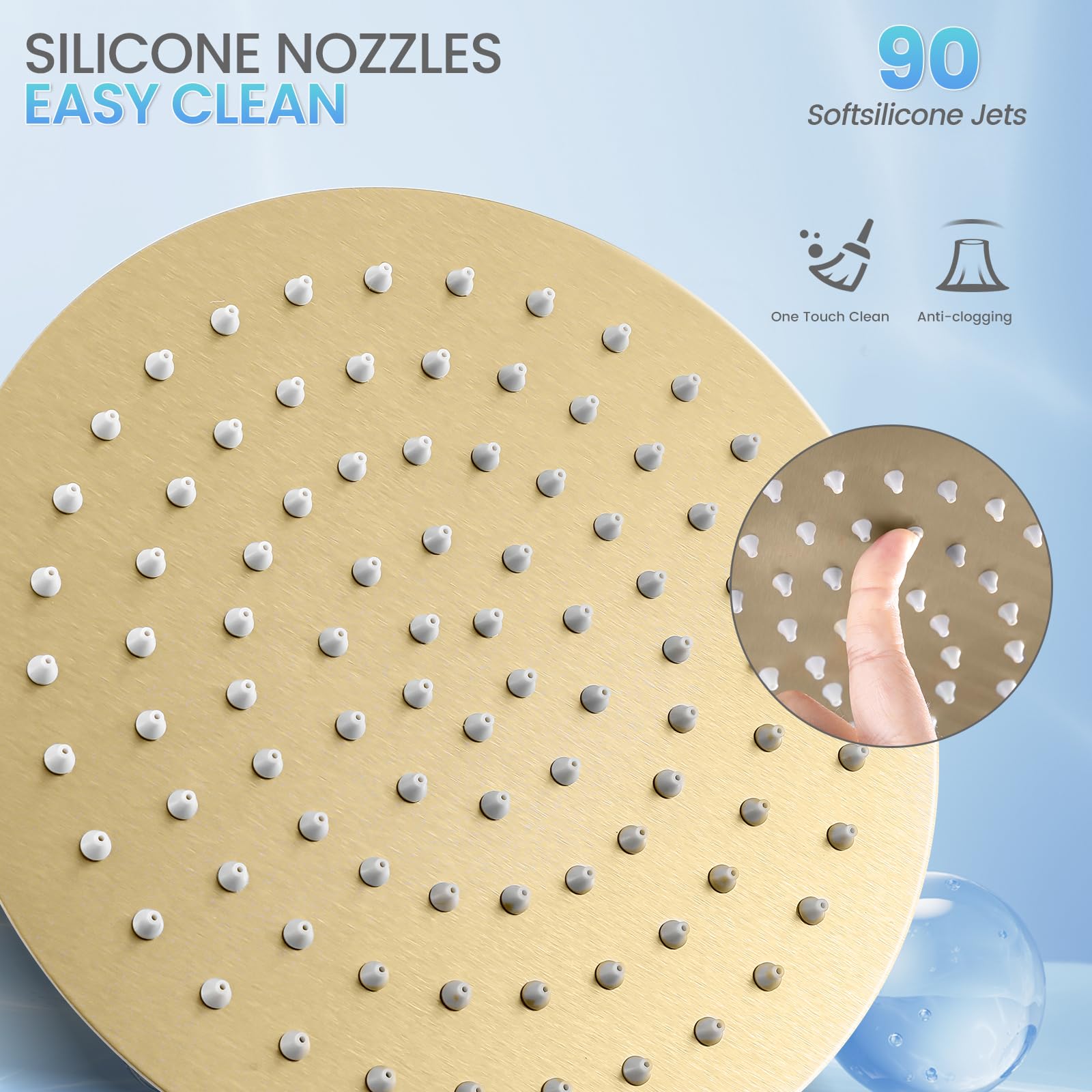 KINLIV brushed gold round rainfall shower head easy installation with standard threads