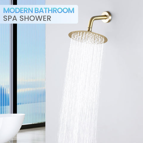 KINLIV brushed gold round rainfall shower head luxury bathroom focal point
