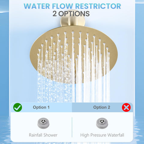 KINLIV brushed gold round rainfall shower head wall mount, easy setup