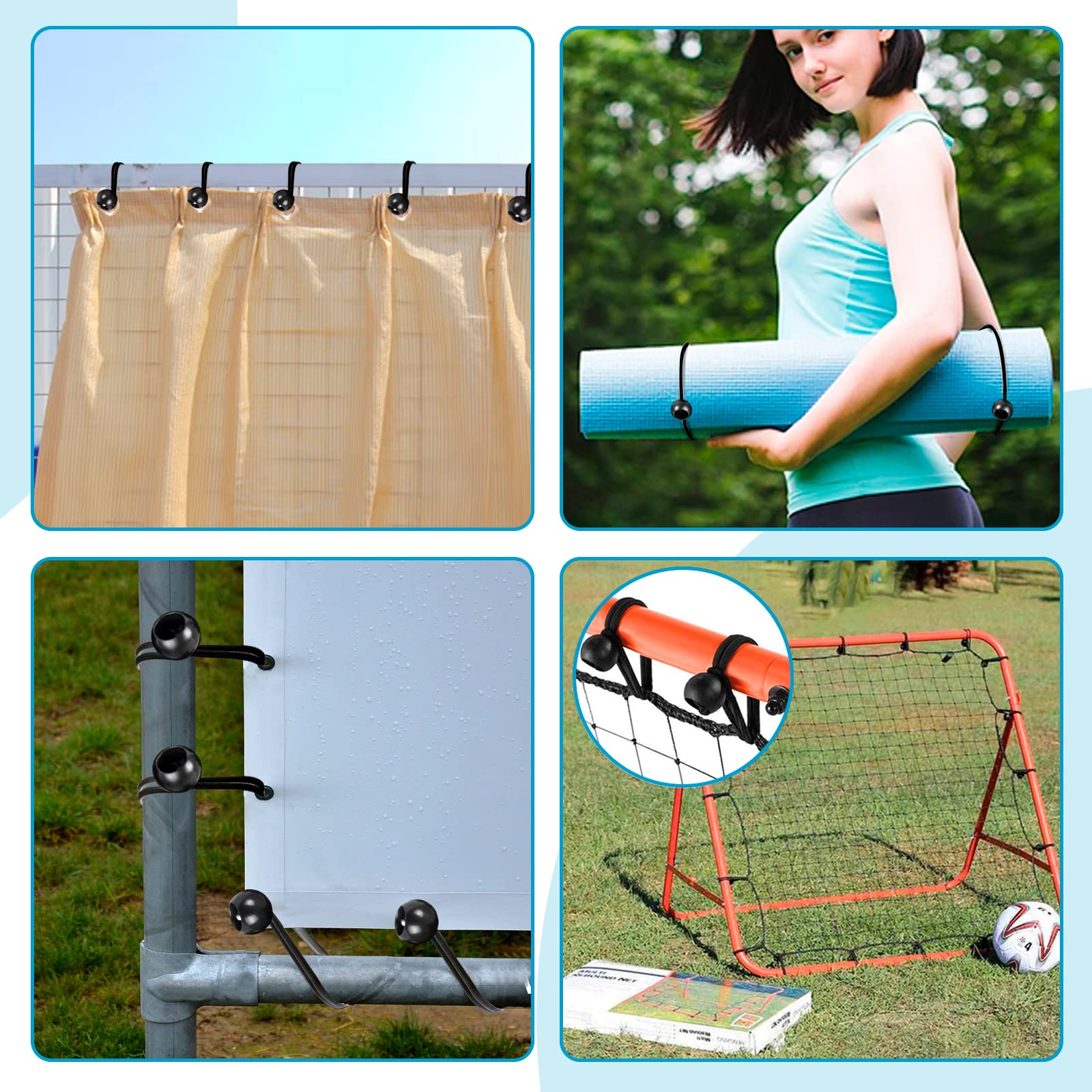 KintKita camping tarp securing bungee ball keeps tents stable in windy conditions.