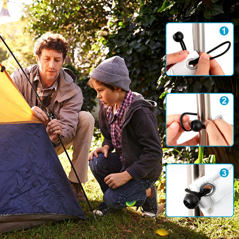 KintKita 8in bungee ball tie enables fast securing of tarps and gear.