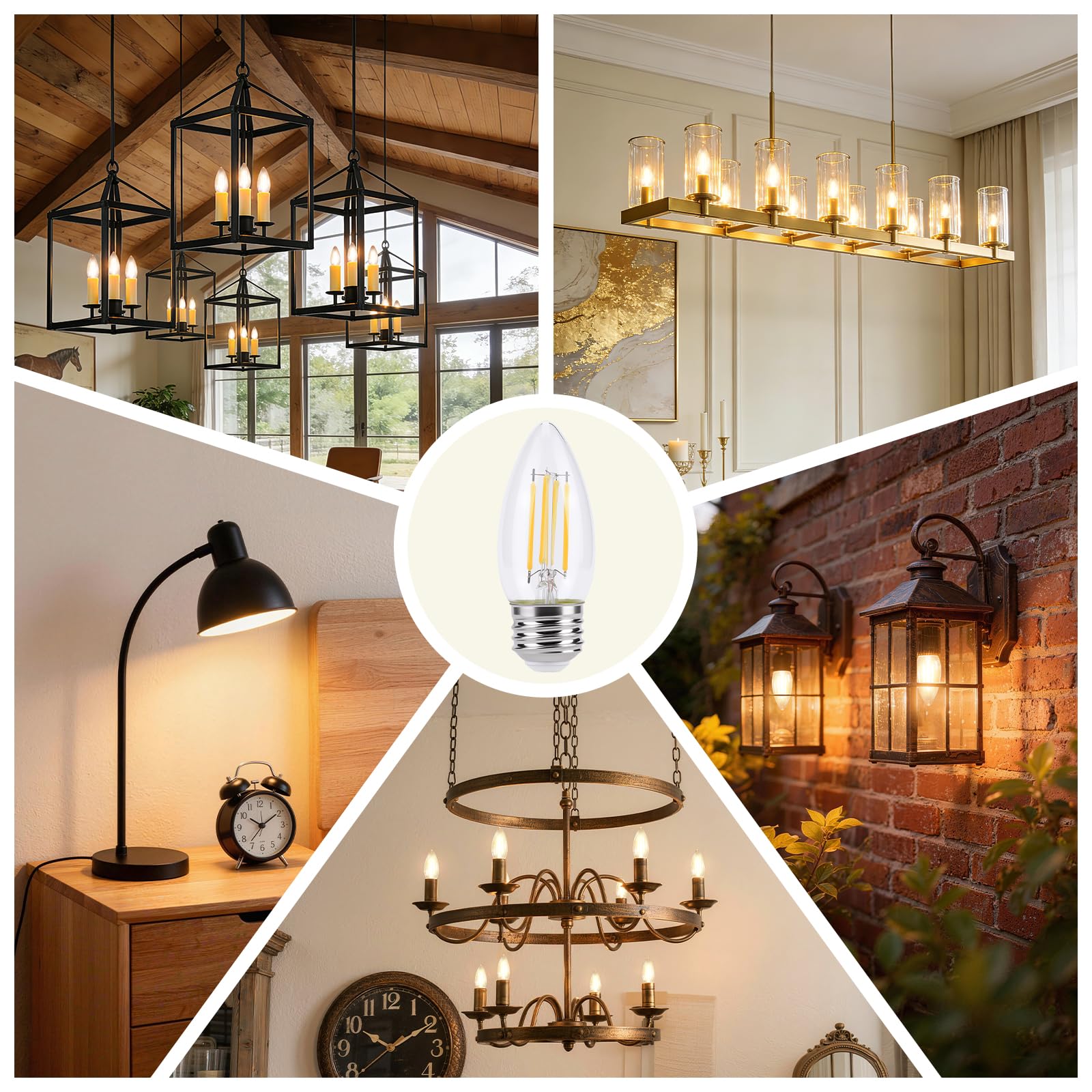 Kinur E26 B11 suitable for ceiling fan decorative lighting setups.