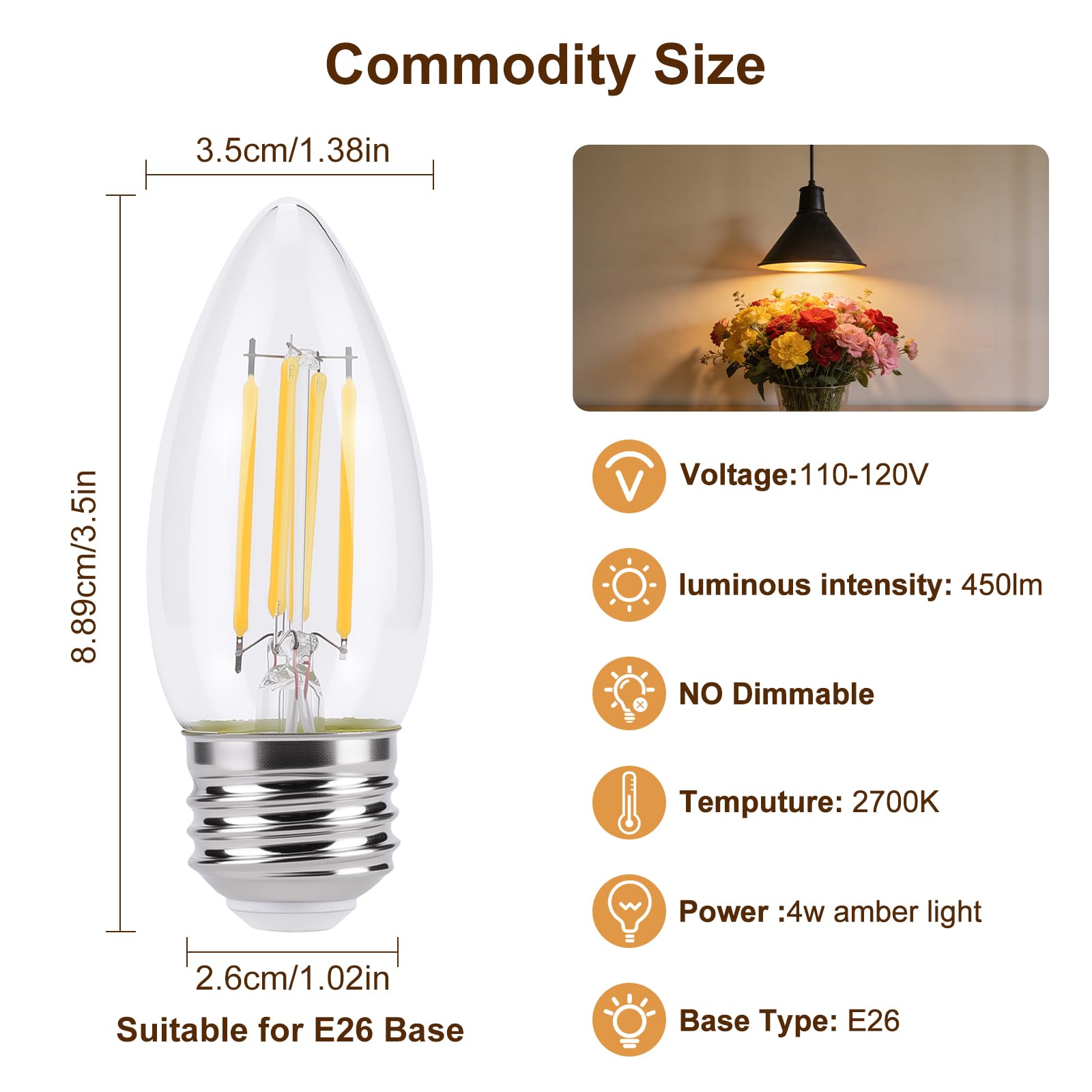 Kinur E26 B11 vintage Edison design bulbs add timeless style to fixtures.