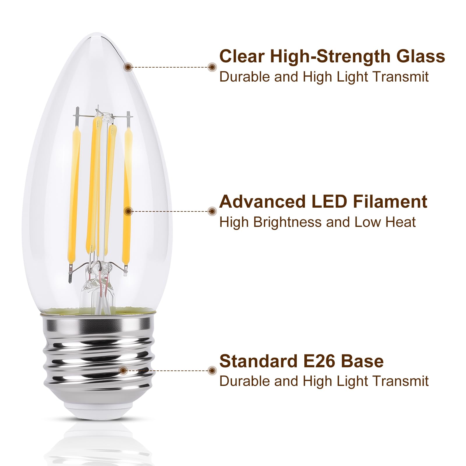 Kinur E26 B11 warm 2700K glow provides cozy candlelight for living spaces.