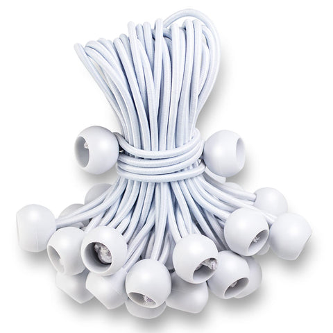 Kinzomor 6-inch white tarp ball bungee secures tarps outdoors
