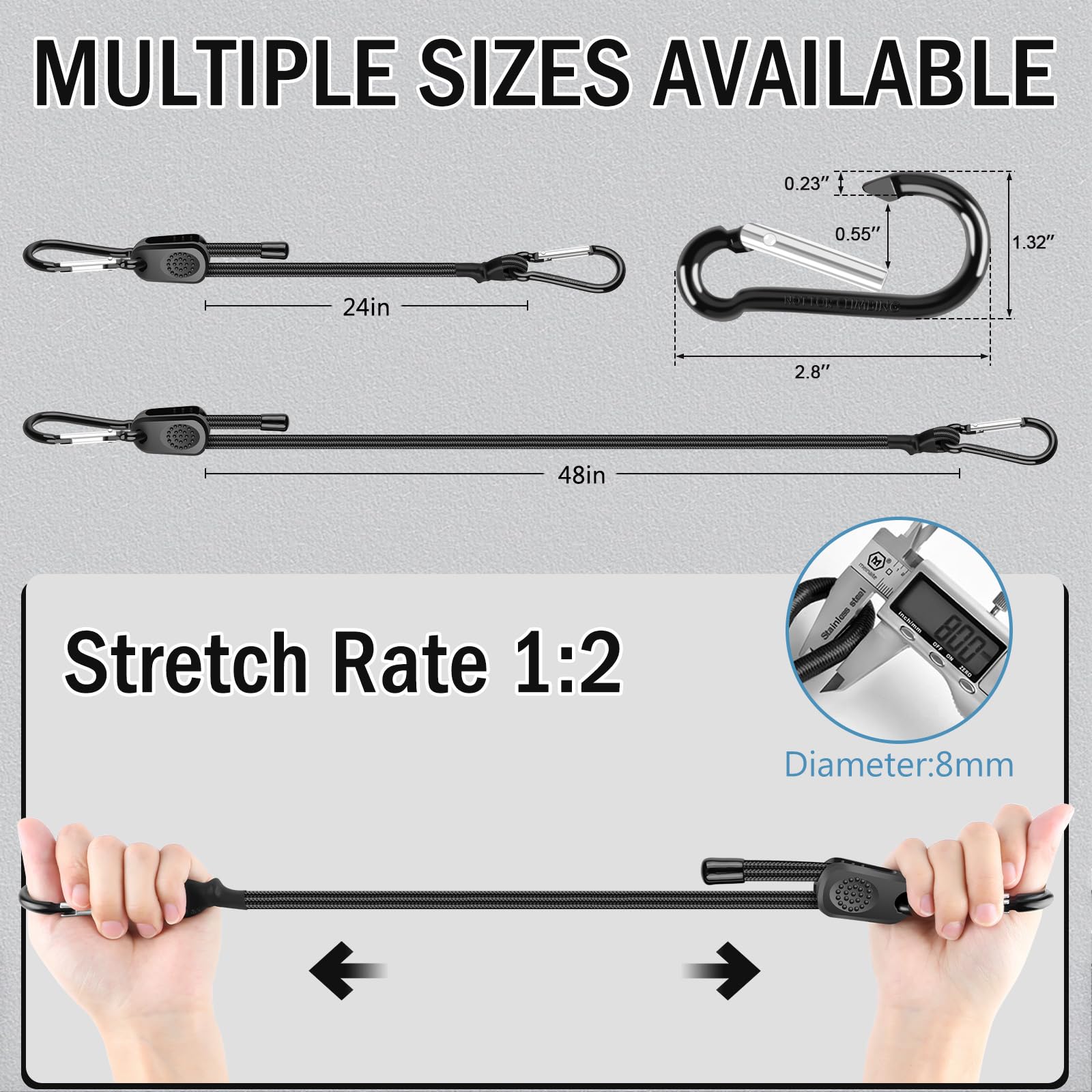 Kinzomor bungee cord with hook shows a secure locking design for high-tension use.