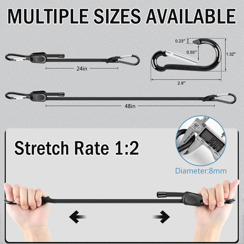 Kinzomor bungee cord with hook shows a secure locking design for high-tension use.