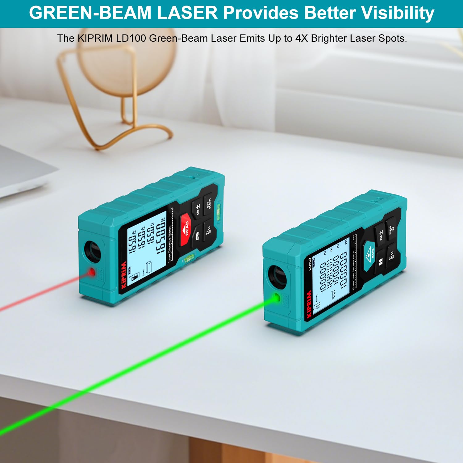 LD100 display shows precision to one sixteenth inch for reliable results.