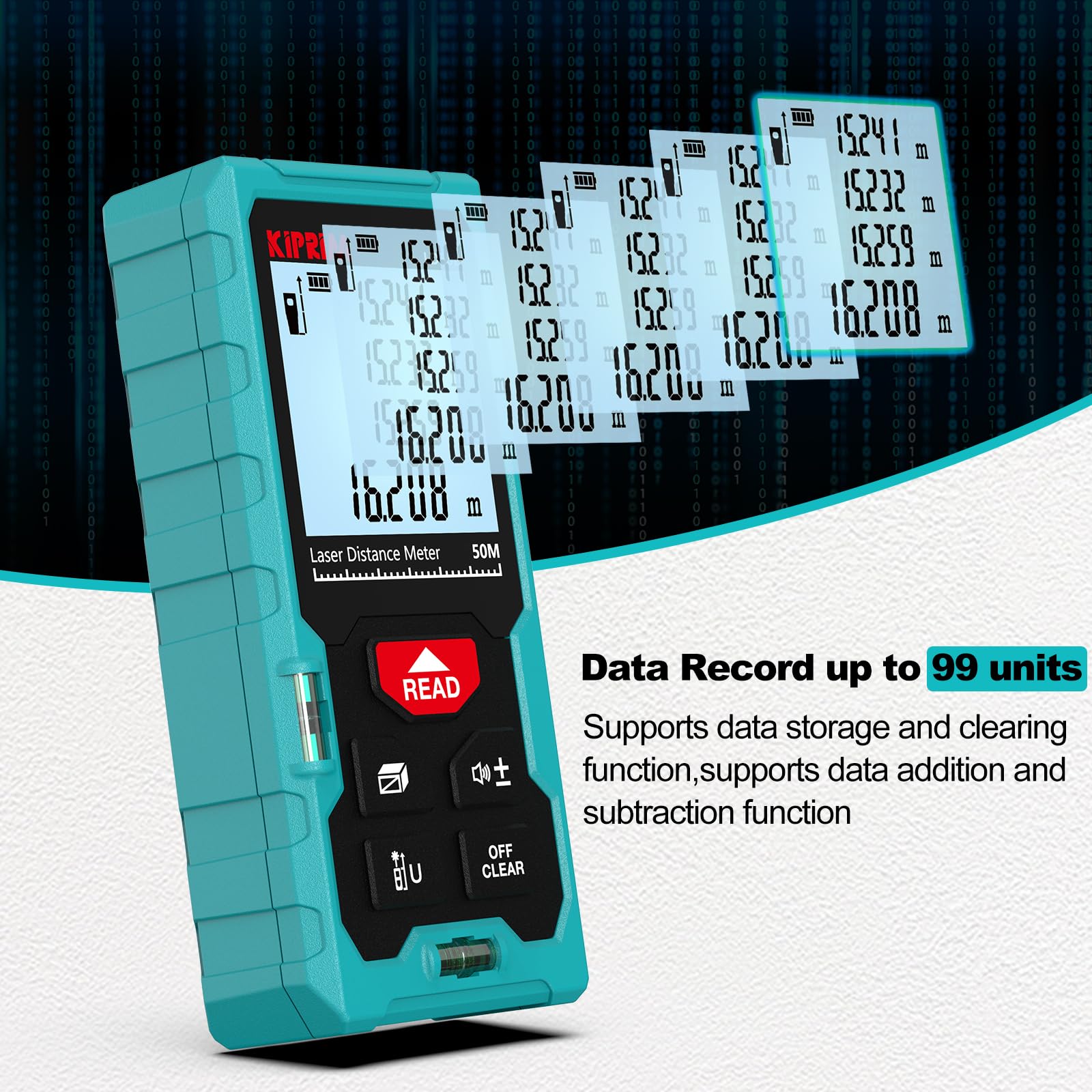 Kiprim LD50E offers a 50m measuring range on site.
