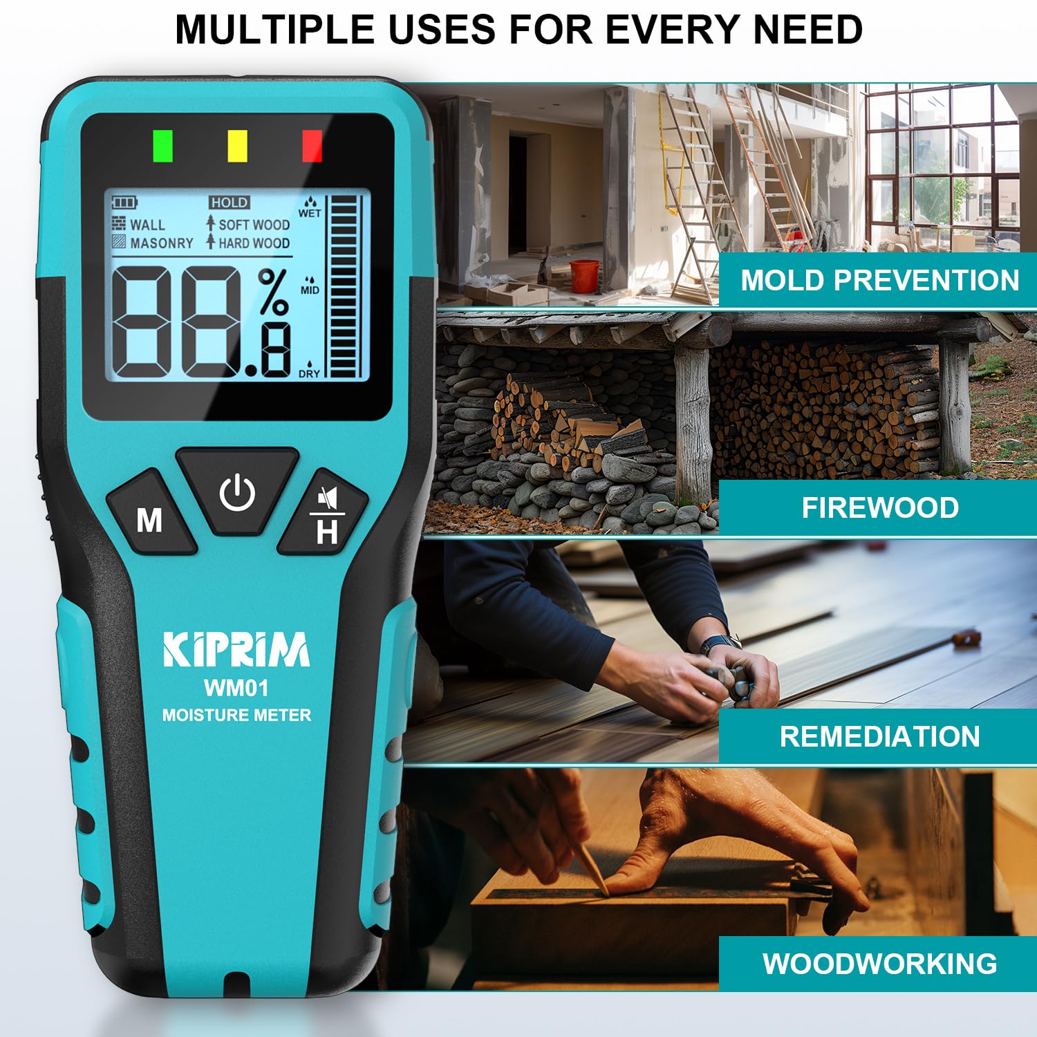 Kiprim WM01 display reading on digital screen for quick checks